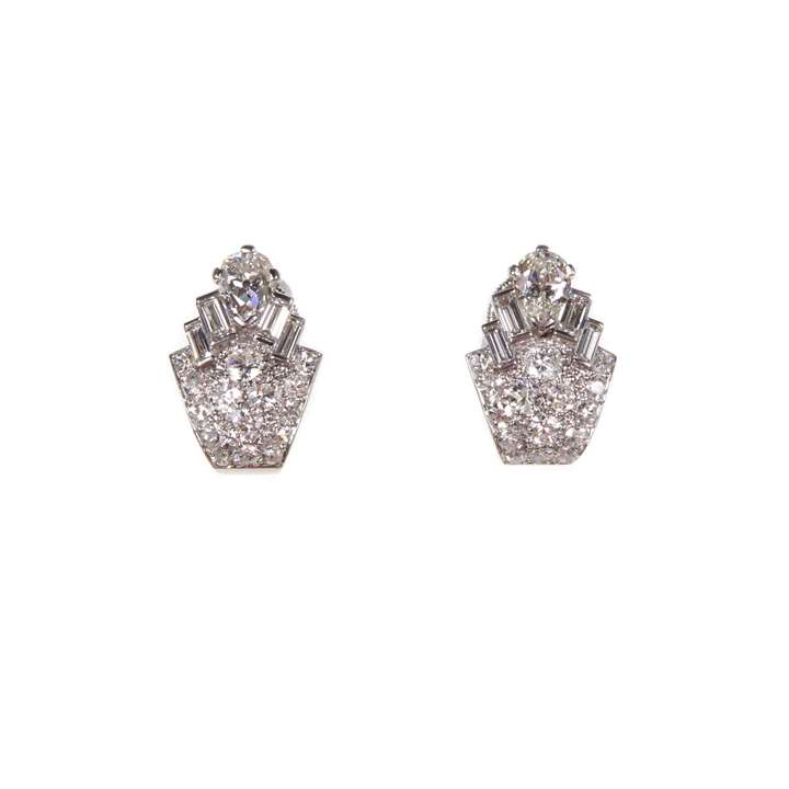 Pair of Art Deco diamond geometric cluster earrings by Cartier